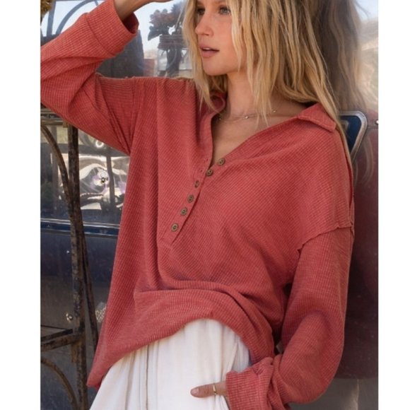 37196 POL Ribbed Henley Top - Picture 4 of 5